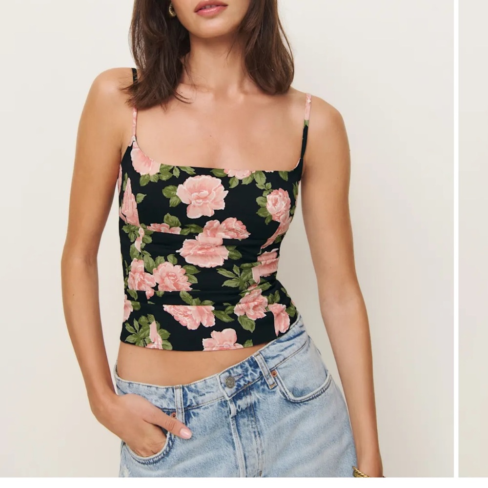 Reformation Black Floral Pink Tank